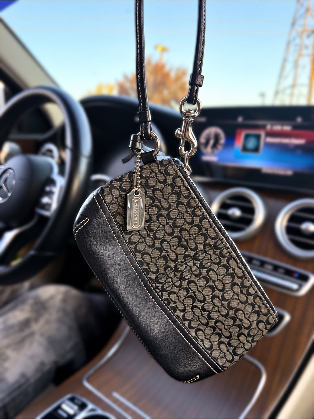 Vintage Y2K Kissing C’s monogram COACH Wristlet with Metallic Tag n Tassel
